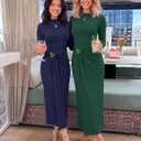 ZESICA Women's 2026 Spring Long Sleeve Bodycon Dress Mock Neck Wedding Guest Cocktail Party Long Midi Dresses (Green, M)