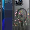 FUNMIKO for iPhone 16 Pro Max Case with Privacy Screen Protector, Wireless Charging Compatible, Translucent Matte Cover - Cute Floral Design Phone Case for Women Girls - Tiny Flower and Leaves