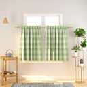 Buffalo Tier Curtains 36 inch Length Plaid Gingham Rod Pocket Short Window Small Kitchen Cafe Curtain Bathroom Window Curtains 2 Panels Green & White, Size: 27"W x 36"L (Pack of 2)
