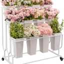 Flower Display Stand Frame, 3-Tier Flower Cart with Wheels, Metal Floral Display Rack , Moving Florist Bouquet Shelf for Shop ,Flower Bar, Events, without Buckets(White, 3 Tier)