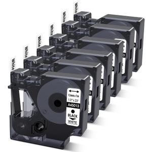 6-Pack Compatible with Dymo D1 Label Tape 45013 1/2 Inch x 23 Ft Replace for DYMO Label Maker Refills d1 a45013 S0720530 Black on White 45013s for LabelManager 160 280 210D 360D 420P PnP