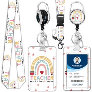 2 x Teacher Lanyards for Id Badges,Badge Reel Retractable and Detachable Name Tag Clip,Breakaway Lanyards for Id Badges,Teacher Nurse Student Women Men Office Christmas Gifts