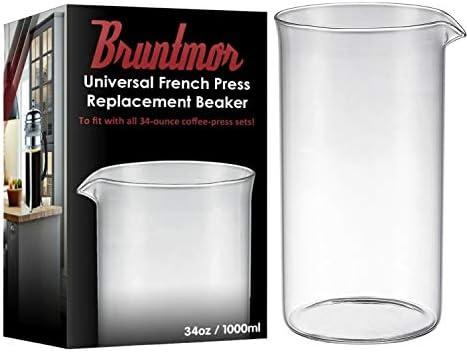 Bruntmor Spare Carafe for French Press, 34 oz French Press replacement Glass, Fire hardened Borosilicate Beaker, 34 ounce