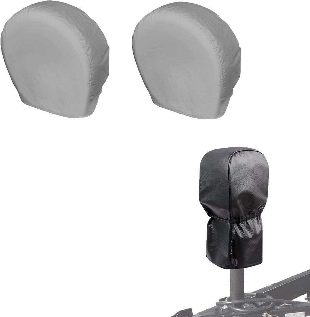 Explore Land Electric Tongue Jack Cover Bundle with Tire Covers 2 Pack (Universal fits Tire Diameter 23-25.75 inches, Gray)