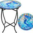 Fashion&cool Patio Side Table for Small Space, 14 Inch Weather Resistant Metal Side Table, Small Round End Table Accent Table for Patio Yard Porch Balcony Garden Bedside Plant Stand Indoor Outdoor