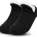 Unisex Fluffy Fuzzy Warm Slipper Socks for Men Women, Thick Fleece Lined Non-Slip Socks Indoor Floor (13-15 Women/11.5-13.5 Men, Black)