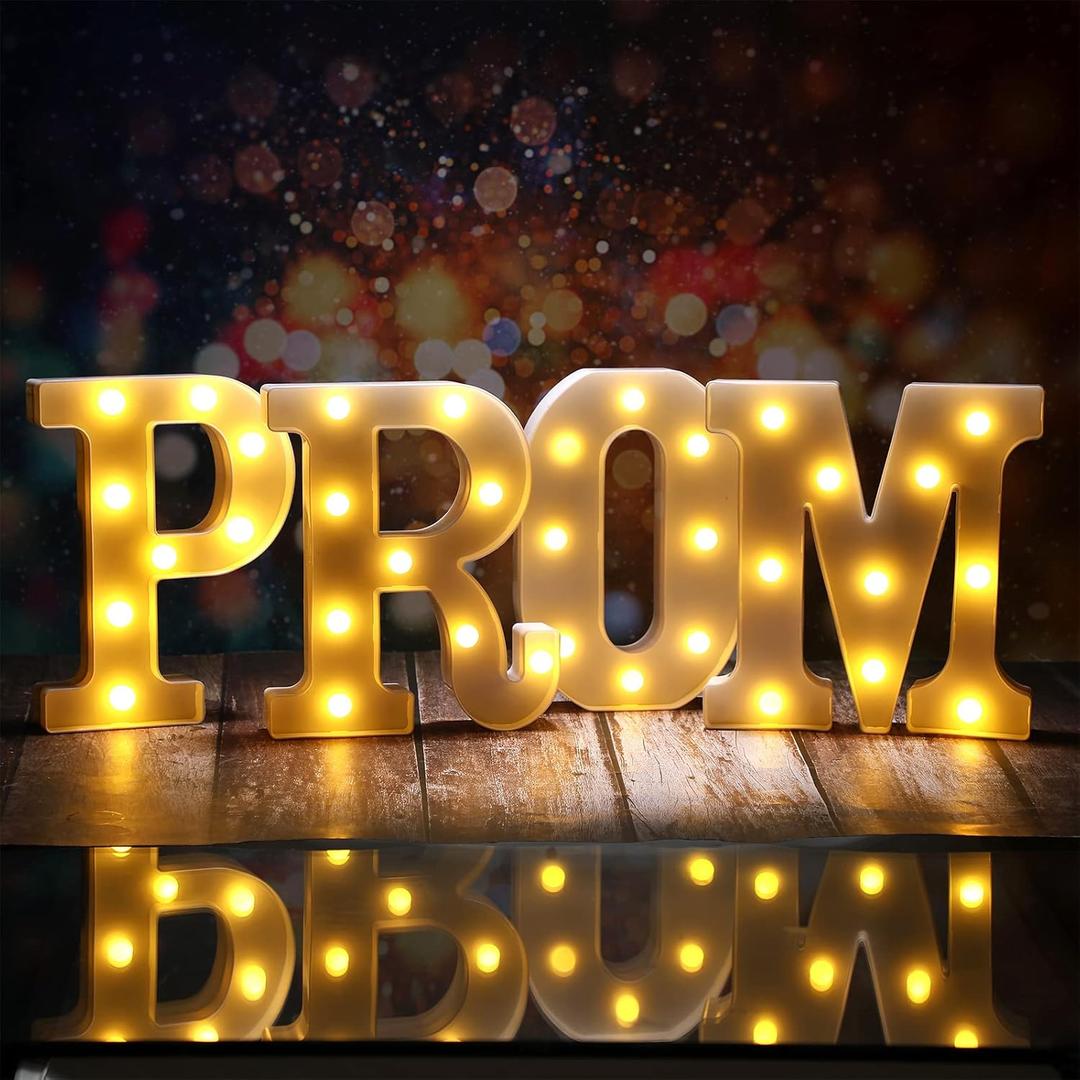 Kathfly 4 Pcs LED Prom Letter Lights 3D Extra Large Prom 2025 Light up Sign Marquee Letters Decorations for 2025 Graduation Party Supplies(White)