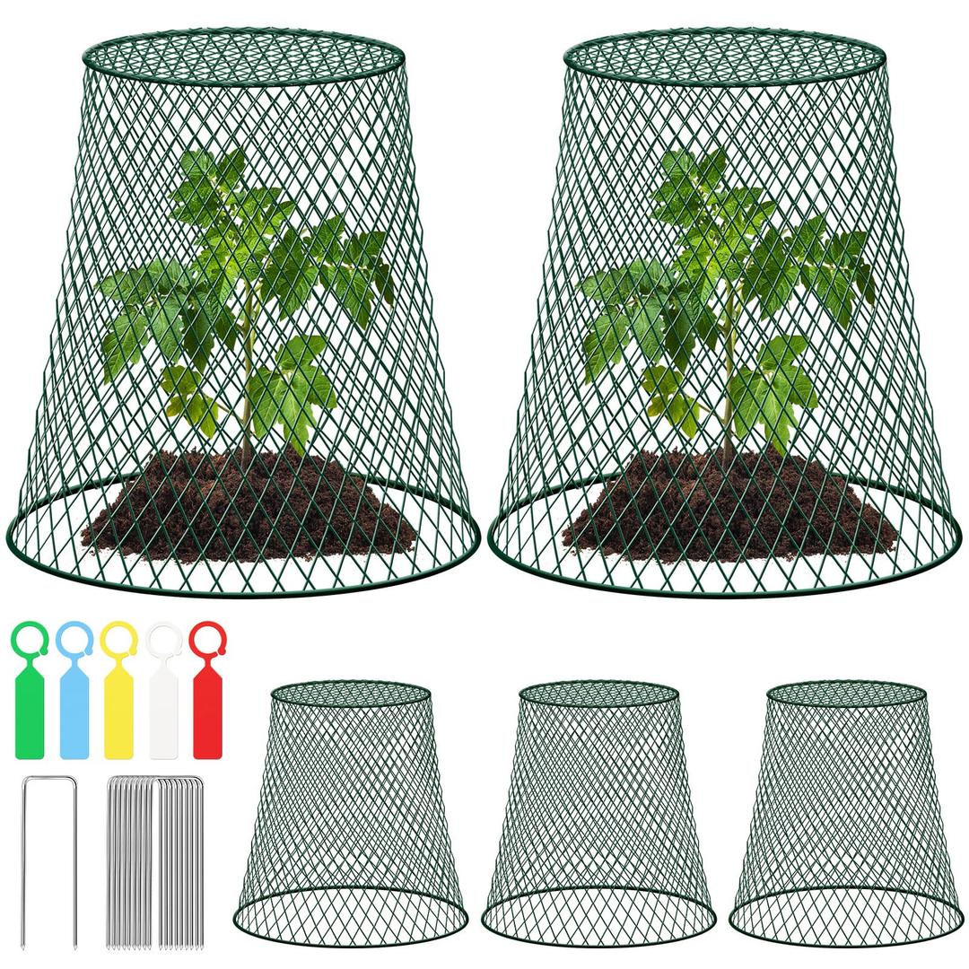 5 Packs 9"x9" Garden Cloches for Plants, Plant Protectors from Animals, Plant Cages for Outdoor Plants, Plant Covers from Animals,Chicken Wire Cloche with Stakes & Labels for Protect Plants,Vegetables