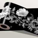 Black White Floral Wallpaper Border 196x4 Inch Removable Wall Border Peel and Stick Rose Flower Design for Bedroom Bathroom Living Room Kitchen Wall Trim Decor Elegant Vintage Style