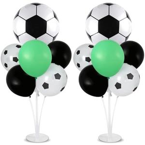 Soccer party Balloons Stand Kit 2 Sets with 2 Soccer Foil Balloons Green White Black Themed Centerpiece for Tables for Men Boys Football Game Sports Birthday Party Decorations