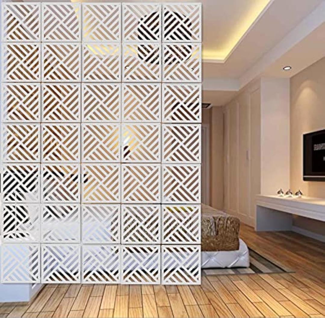 White Hanging Room Divider,12 Pieces Wood-Plastic DIY Panel Screens Partition Wall Dividers Room Decoration with All Accessories 11.4x11.4 Inch (A2)