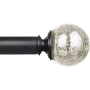 KAMANINA 1 Inch Curtain Rod 32 to 58 Inches (2.6-4.8ft), Black Curtain Rods for Windows, Single Drapery Rods with Crackle Glass Finials (32-58", Black)