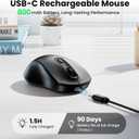 TECKNET Rechargeable Bluetooth Mouse, [ USB + BT5.0 + BT3.0 ] Wireless Mouse, Ergonomic Design, Silent Click, 6-Level 4800 DPI Wireless Mice, 3-Device Switching for Laptop, Computer, MacBookBlack