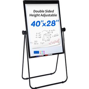40"x28" U Stand Double Sided Magnetic Dry Erase Board Easel Stand, Whiteboard with Flipchart Paper Pad (25 Sheets)- Height Adjustable Standing Whiteboard for Modern Home Office, Homeschool & Studio (Black)