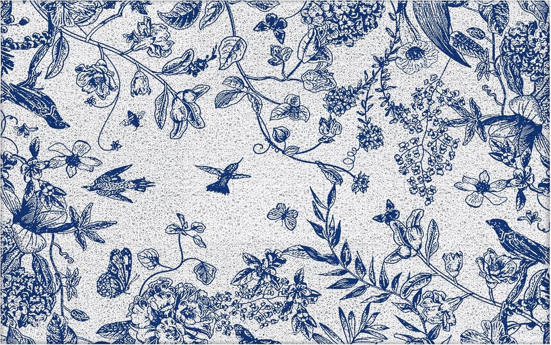 Chinoiserie Door Mat, Chinoiserie Decor Front Door Mat Outdoor Indoor Entrance, Blue and White Bathroom Rug Decor, Front Porch Door Mats, Indoor Door Mats for Entryway, 17x30 Inches
