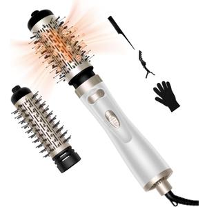 Hair Dryer Brush, 3-in-1 Rotating Round Hot Air Spin Brush Set with 2 Brushes (2" & 1.5"), Negative Ionic Blow Volumizer, 2 Detachable Auto-Rotating Curling Brush