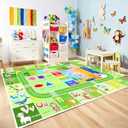 BATATADOCE Alphabet Rugs for Kids Playroom - Educational Rug with ABC Alphabet, Animals Colors, ABC Rugs for Kids Playroom Cartoon Play Mat for Bedroom Decor, Green, 4x6 Feet