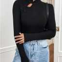 SweatyRocks Women's Long Sleeve Knit Ribbed Cheongsam Button up Mock Neck Tops (Black, XS)