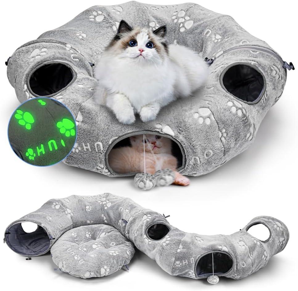 Cat Tunnel Bed, Indoor Donut Toys, Self-Luminous Collapsible Tubes With Plush Cover