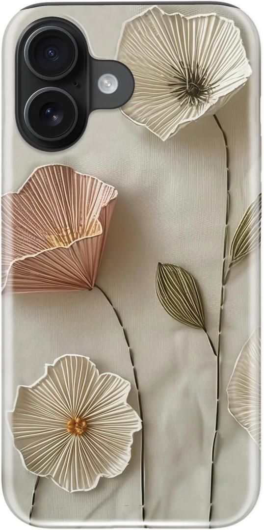 for iPhone 16 Case, Wireless Charging Compatible,Dual-Layer Protection with Stylish Wildflower Design, Soft Silicone + Hard Shell, Cute Phone Cover for Women - Ethereal Wire Florals