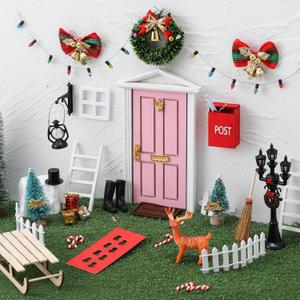 Shappy 39 Pcs Christmas Elf Fairy Doors Decorations Enchanted Elf Doors Tiny Outdoor Xmas Decor Wooden Tiny Miniature for Girls Xmas Accessories Fairy Tale(Pink)