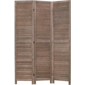 3 Panel Wood Room Divider 4.3 Ft Tall Privacy Wall Divider 67.7" x 16.9" Each Panel Folding Wood Screen for Home Office Bedroom Restaurant Brown