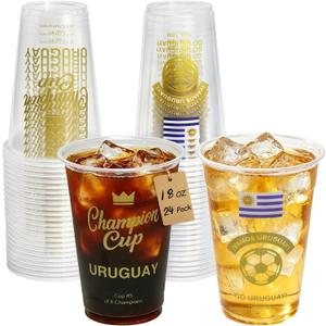 18 oz Champion Cup Salute To Uruguay, 2-Time World Soccer Champion, 24-Count Disposable Plastic Party Cups, National Flag Themed for Fan Event Decorations Game-Day Festival, VAMOS URUGUAY