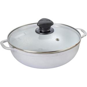IMUSA Caldero Cast Aluminum Stock Pot 7 Qt with Glass Lid, 30 cm Diameter, Heavy Bottom Cooking Pot with Riveted Handles, Oven Safe Rice Pot for Stews, Soups and Beans