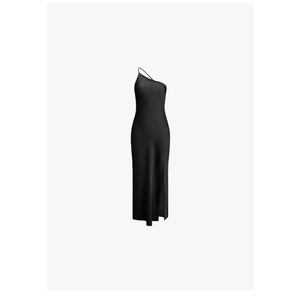 Women's Summer Sleeveless Slit Dress - Sexy Slim Fit Satin Slanted Shoulder Solid Color Backless Evening Party Mini Dress, Size L