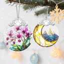 2 x Stained Glass Ornament, Christmas Ornaments, Christmas Decorations for Tree, Holiday Ornament, Gifts for Flower Lovers, Holiday Party Gifts, Gift Ideas & Xmas Gift - Orchid