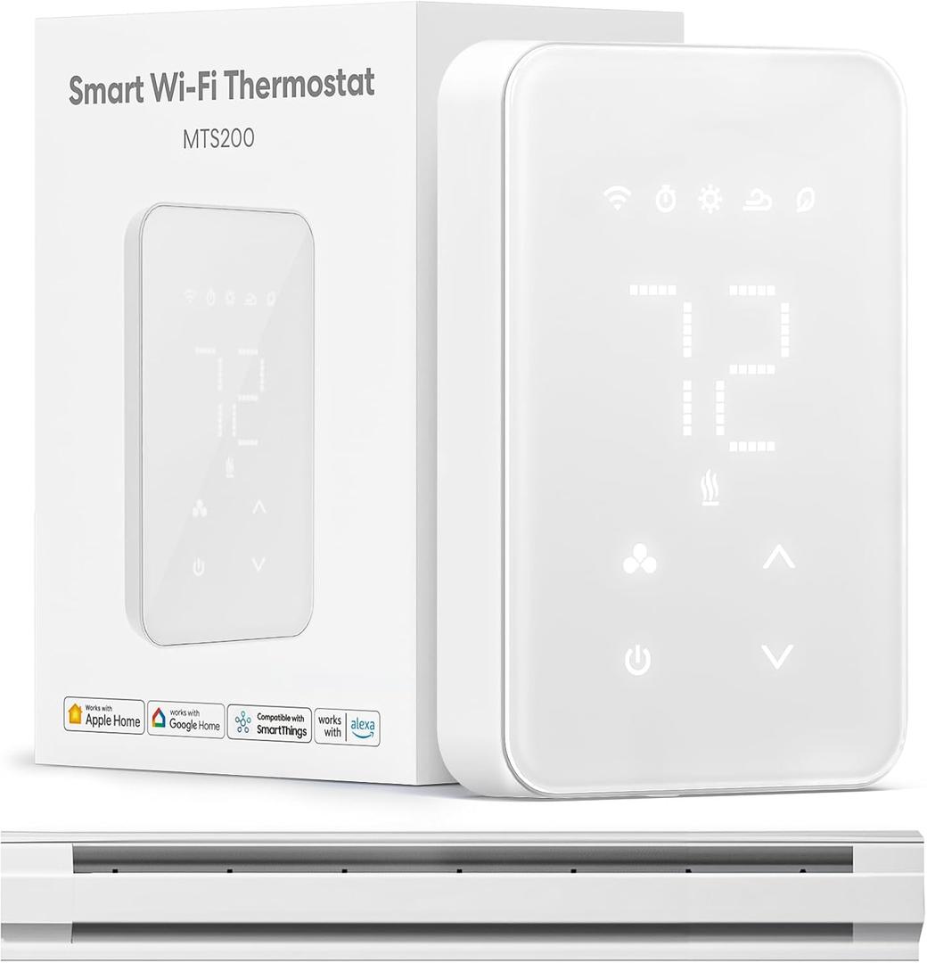 Meross Smart Thermostat for Electric Baseboard and in-Wall Heaters Work with HomeKit, Alexa and Google Home, 120V-240V Wi-Fi Programmable Thermostat with Easy Install, Energy Saving, 4 Wires Needed