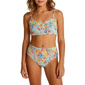 MAKEMECHIC Girl's Ditsy Floral Print 2 Piece Bikini Set Scoop Neck Ruched Triangle Beach Bathing Suit, Size: 15 Years