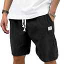 PLEPAN Men's Corduroy Shorts Casual 7 Inch Inseam Elastic Waist Drawstring Summer Beach Short, Black 3XL 