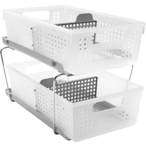 madesmart 2-Tier Organizer, Multi-Purpose Slide-Out Storage Baskets with Handles and Dividers, Frost (1-Pack)
