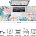 Large Mouse Pad Mousepad, Pink Flowers in a Blue Desk Mats for Desktop, Watercolor Beautiful Floral Laptop Computer Desk Pad, Non-Slip Rubber Base Desktop Mat, 31.5 x 11.8 inches