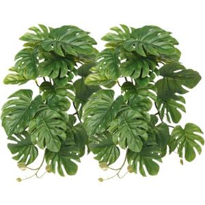 2Pack Reptile Fake Plants for Terrarium, Snake Tank Accessories, Habitat Decor Artificial Hanging Plants with Suction Cup - Fake Monstera