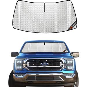 Windshield Sun Shade for Ford F150 2015-2020. Full Coverage Rearview Mirror Shade for Ultimate Protection (Silver)