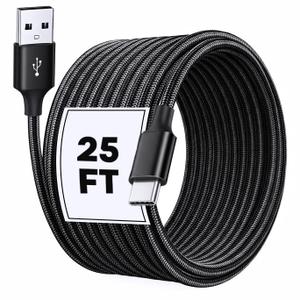 25 Ft USB A to USB C Cable, [Charge Only] 60W Nylon Braided USB A to Type C Charger Cord, Extra Long USb to USb C Cable for iPhone Series, iPad, Samsung Galaxy, Tablets, Laptops and Other USB-C Device