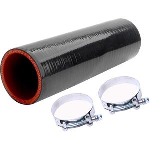 Hose 8''(203MM) Length 4-Ply 5MM thickness Long Straight Coupler Silicone Hose Black with Red Color with T-clamp ID: 2.0''(51mm) 