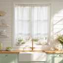 Sutuo Home Ivory Boho Curtain 52W x 36L inch White Striped Light Filtering Short Valance Tier, 1 Panel Embroidery Bohemian Farmhouse Country Kitchen Window Treatment Decor for Small Closet