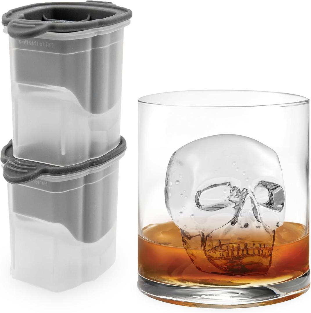 Tovolo Skull Shaped Ice Molds, Set of 2 - Large Skull Ice Mold Gift - Unique Ice Mold Chills Drinks - Odor-Free Freezer Storage, Dishwasher-Safe with Silicone Plunger (Set 2)