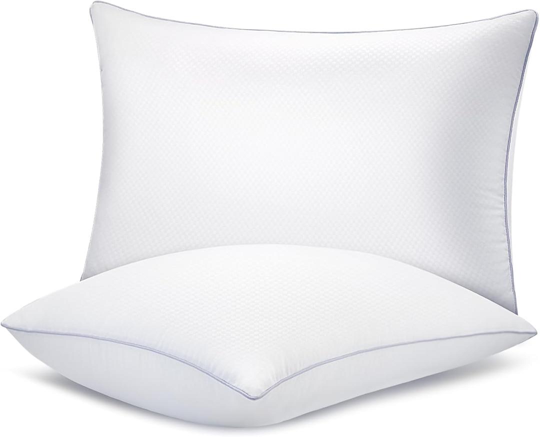Bed Pillows for Sleeping 2 Pack, Standard Size Pillows Set of 2,Down Alternative Filling, Pillow for Back, Stomach or Side Sleepers Grey (Gray Edge(2pack))