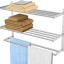 Towel Racks for Bathroom Wall 24 Inch, 3 Tier Bathroom Towel Shelf with Double Towel Bar, Stainless Steel Towel Rack with Towel Shelf, Towel Hanger Holder for Bathroom Towel Storage, Brushed Nickel