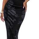 BTFBM Women's Floral Maxi Dresses Summer 2025 Strapless Tube Bodycon Mesh Layered Cocktail Party Wedding Guest Dress, Black, Size XL