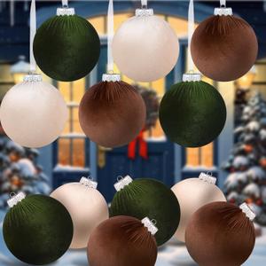 12 Pcs Extra Large Velvet Christmas Balls Ornaments Bulk 6 Inch Jumbo Flocked Christmas Tree Ornaments Xmas Bulbs Neutral Decorations Hanging for Xmas Home Party (Brown,Green,Beige)