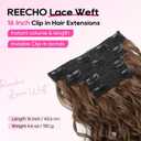 REECHO Curly Hair Extensions, 4PCS 16 inch Clip in Hair Extensions Lace Weft Short Curly Hair Extension Clip Ins Natural Hairpieces for Women, Light Caramel Brown