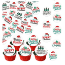 Rsstarxi 20Pack Edible Merry Christmas Cake Decorations Christmas Snowman Cupcake Toppers Xmas Tree Santa Claus Cupcake Decorations for Birthday Winter Party Cake Decoration Supplies