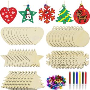 BROTOU 50PCS DIY Wooden Christmas Ornaments, Unfinished Wood Ornaments Crafts for Holiday, Festival, Wedding Party, Christmas Crafts for Kids