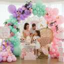 Pink Purple Mint Green Balloon Arch Kit Double Stuffed Pastel Balloons with Gold Butterflies for Baby Shower, Girl Birthday, Butterfly Theme, Baby in Bloom, Spring or Garden Party Decor
