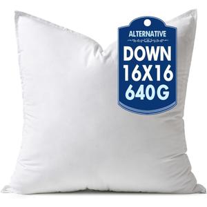 MIULEE 16x16 Inch Synthetic Down Alternative Pillow Insert | Decorative Throw Pillow 16 x 16 Inch Body Bed Sleeping Ultra Soft Fluffy Form for Sofa Couch Bed